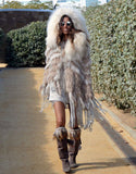 "The Emily" Cream Fringe and Fur Hooded Poncho - SWANK - Outerwear - 1