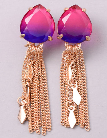 Vintage Snoot Stone Tassel Earrings in Fuchsia/Purple