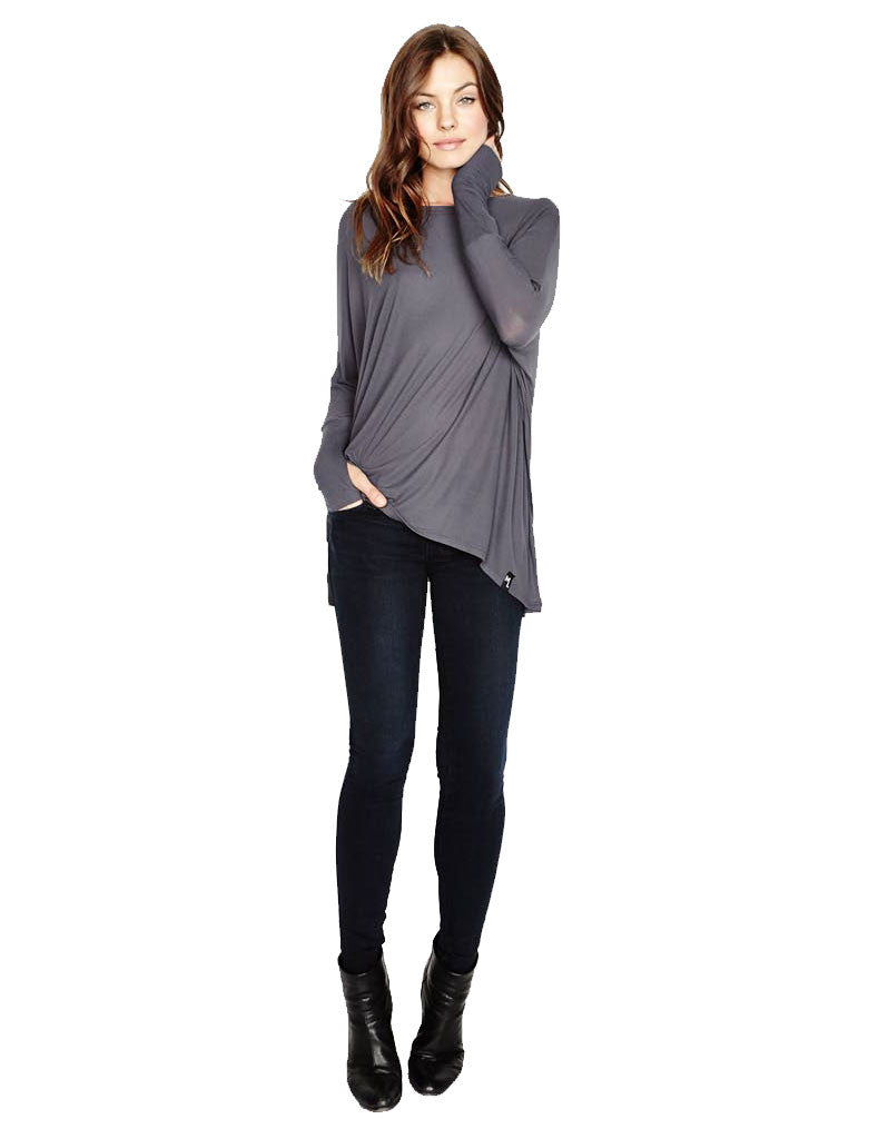Michael Lauren Branson Draped Top with Thumbhole in Polar Grey - SWANK - Tops - 2