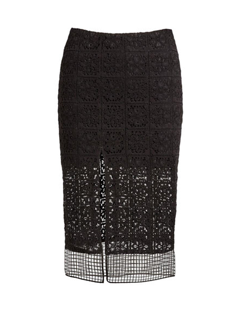 Alexis Oli Skirt w/Slits in Black Organza Lace Embroidery - SWANK - Skirts - 2