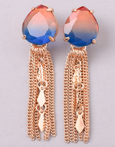 Vintage Snoot Stone Tassle Earrings in Orange/Blue