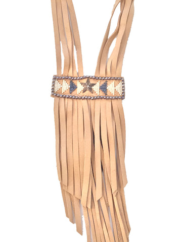 Fiona Paxton Tammy Beaded Statement Leather Fringe Necklace in Oxidized