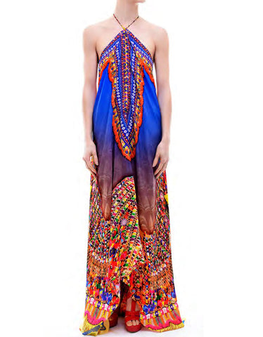 Shahida Parides Jaguar Lace Up Short Kaftan in Blue