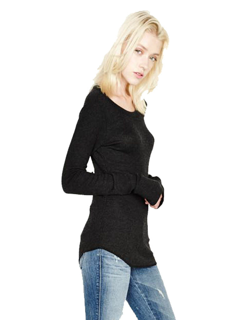 Michael Lauren Alick L/S Crew Neck Top in Charcoal - SWANK - Tops - 1