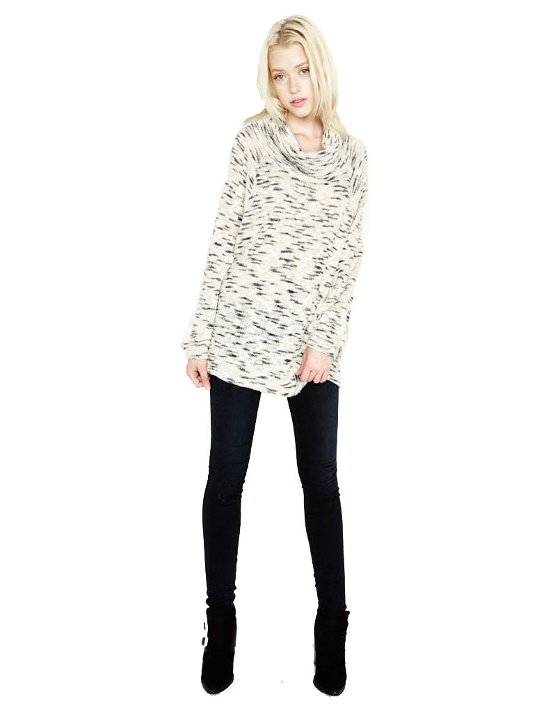 Michael Lauren Jase Oversized Cowl Neck Sweater in Natural/Slate - SWANK - Tops - 1