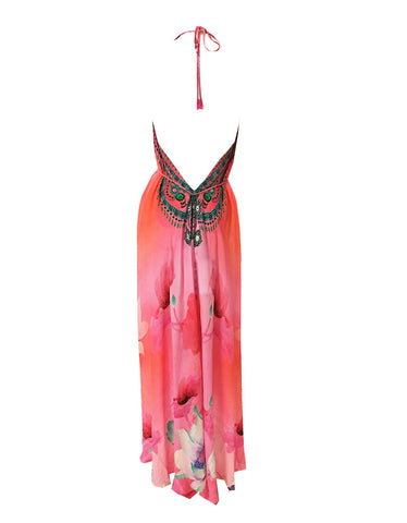 Shahida Parides Embellished 3-Way Style Long Dress in Flamingo