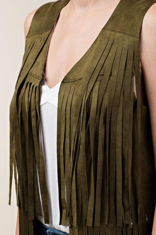 Fringe Forever Vest in Olive