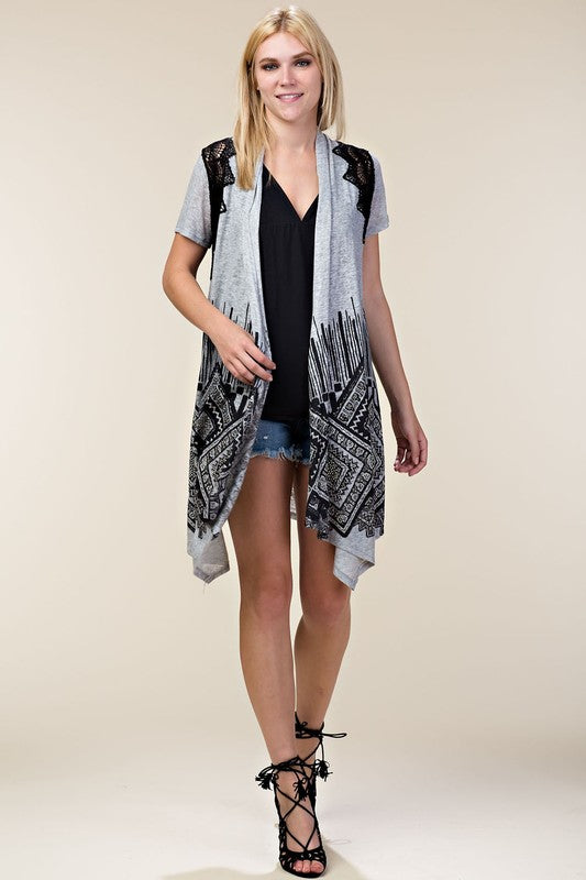 Claire Cap Sleeve Cardigan in Heather Grey & Black