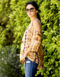 Runway Vagabond Alana Tie Dye Cold Shoulder Top in Mustard