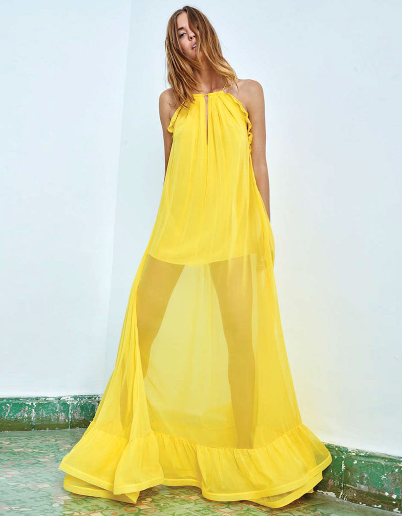Alexis Gracie Long Dress w/Ruffles in Yellow - SWANK - Dresses - 1