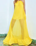 Alexis Gracie Long Dress w/Ruffles in Yellow - SWANK - Dresses - 4