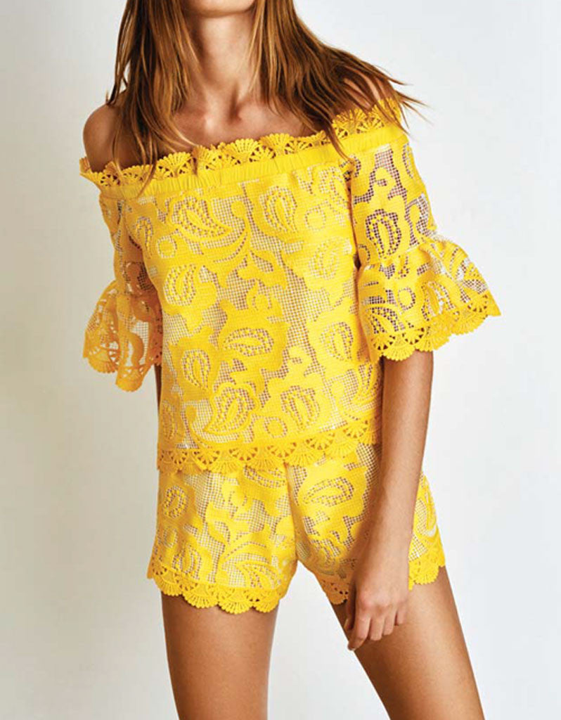 Alexis Karol Embroidered Top in Yellow - SWANK - Tops - 2