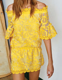 Alexis Kit Off The Shoulder Dress in Yellow Embroidery - SWANK - Dresses - 2