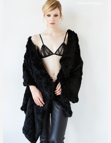 Arielle Short Collared Fur Vest in Black