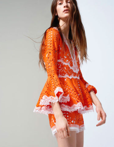 Alexis Giselle Lace Shorts in Tangerine