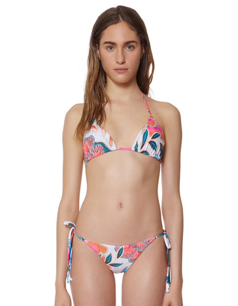 Mara Hoffman Arcadia Triangle Bikini Top in White/Pink - SWANK - Swimwear - 1