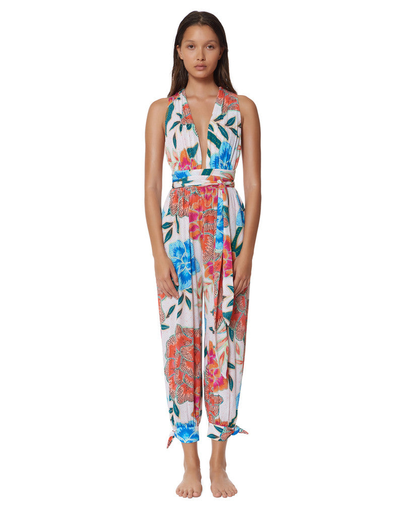 Mara Hoffman Arcadia Wrap Jumpsuit in White/Pink - SWANK - Jumpsuits - 1