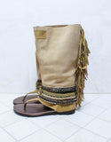 Custom Made Boho High Boot Sandals in Beige | SIZE 41 - SWANK - Shoes - 5