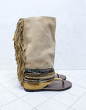 Custom Made Boho High Boot Sandals in Beige | SIZE 41 - SWANK - Shoes - 1