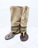 Custom Made Boho High Boot Sandals in Beige | SIZE 41 - SWANK - Shoes - 6
