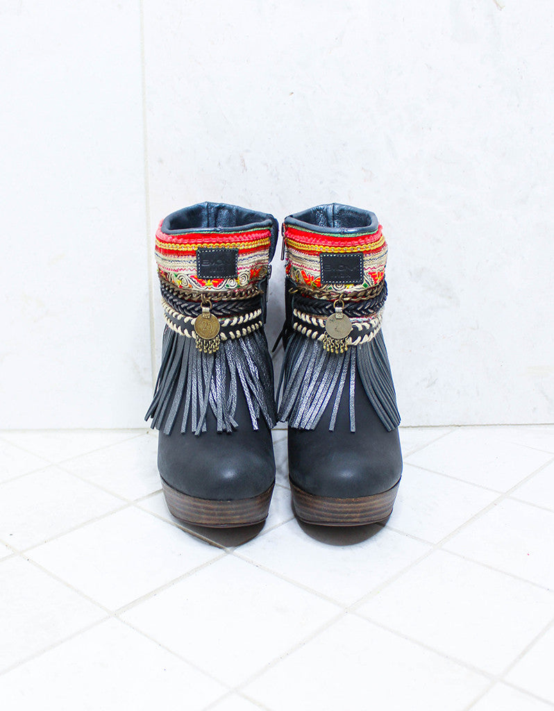 Custom Made High Heel Boho Boots in Black | SIZE 38 - SWANK - Shoes - 3