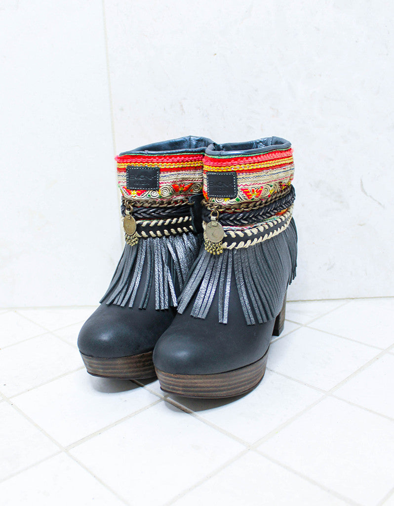 Custom Made High Heel Boho Boots in Black | SIZE 38 - SWANK - Shoes - 7