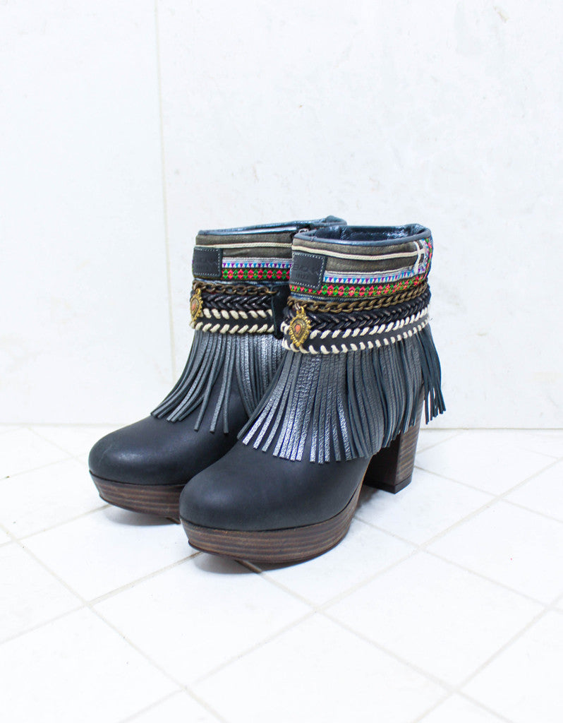 Custom Made High Heel Boho Boots in Black | SIZE 38 - SWANK - Shoes - 4