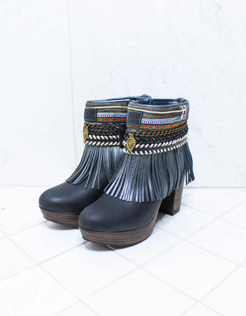 Custom Made High Heel Boho Boots in Black | SIZE 40 - SWANK - Shoes - 4