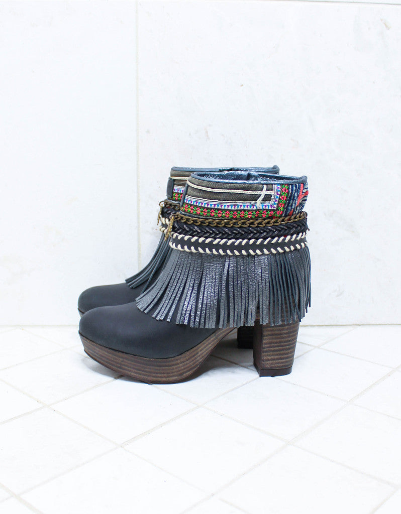 Custom Made High Heel Boho Boots in Black | SIZE 38 - SWANK - Shoes - 5