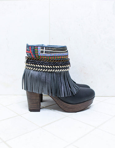 Custom Made High Heel Boho Boots in Black | SIZE 38
