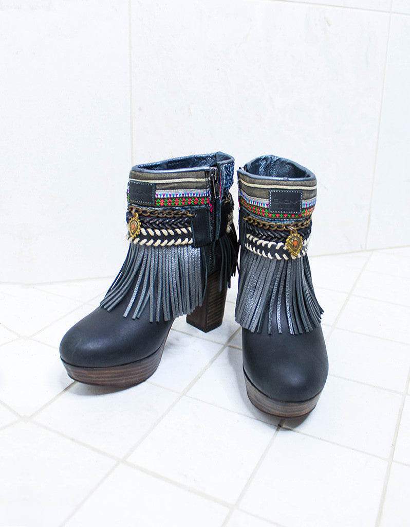 Custom Made High Heel Boho Boots in Black | SIZE 38 - SWANK - Shoes - 2