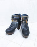 Custom Made High Heel Boho Boots in Black | SIZE 40 - SWANK - Shoes - 2