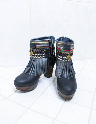 Custom Made High Heel Boho Boots in Black | SIZE 40