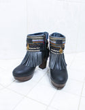 Custom Made High Heel Boho Boots in Black | SIZE 38 - SWANK - Shoes - 2