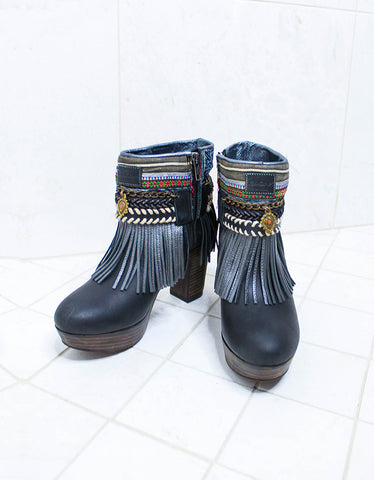 Custom Made High Heel Boho Boots in Black | SIZE 38
