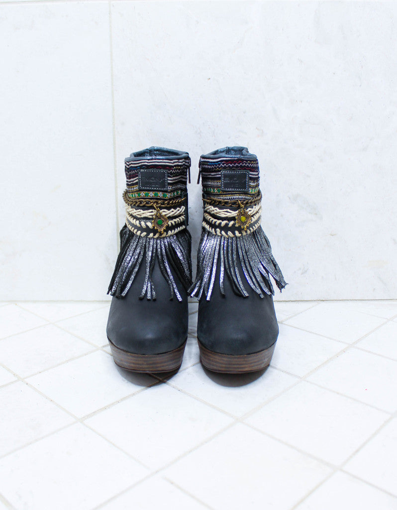 Custom Made High Heel Boho Boots in Black | SIZE 40 - SWANK - Shoes - 3