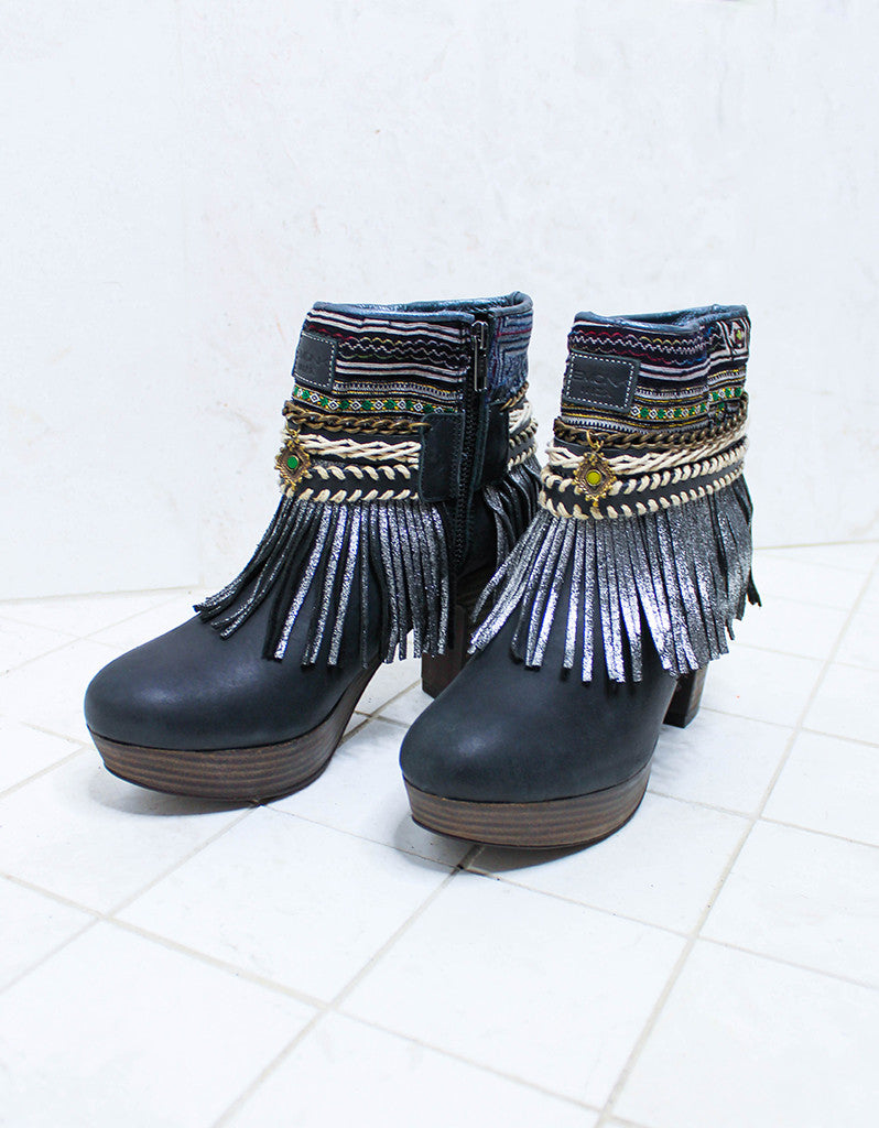 Custom Made High Heel Boho Boots in Black | SIZE 40 - SWANK - Shoes - 2