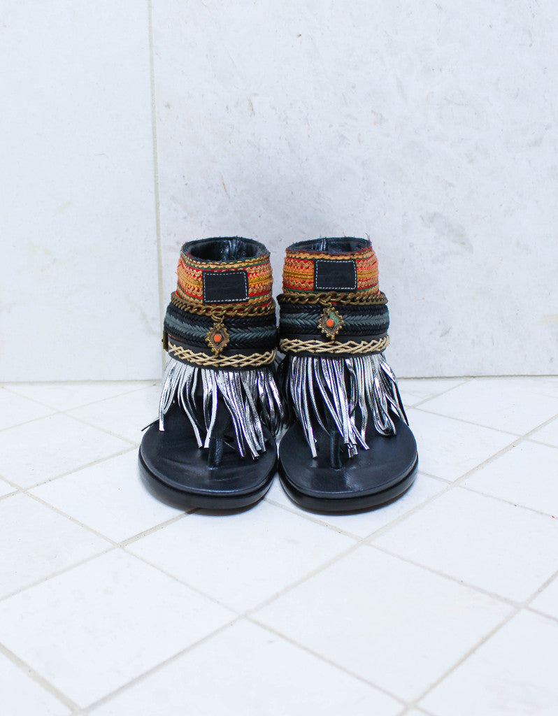 Custom Made Boho Sandals in Black | SIZE 38 - SWANK - Shoes - 3