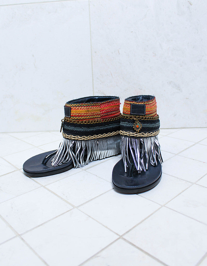 Custom Made Boho Sandals in Black | SIZE 38 - SWANK - Shoes - 2