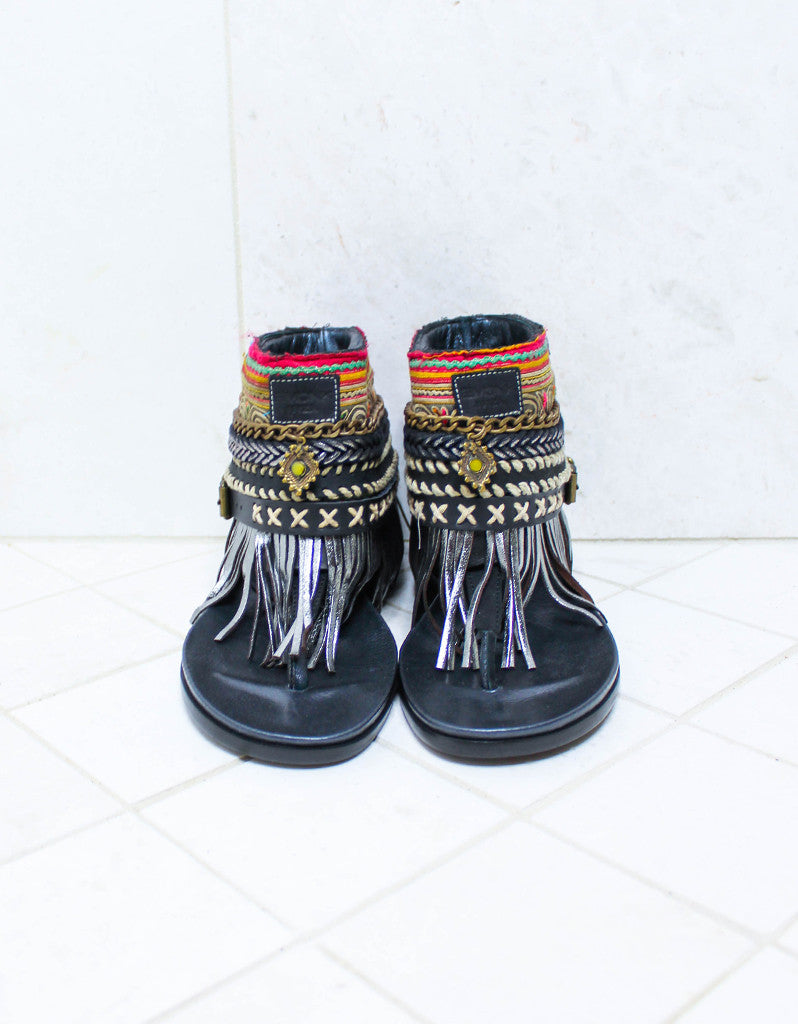 Custom Made Boho Sandals in Black | SIZE 38 - SWANK - Shoes - 3