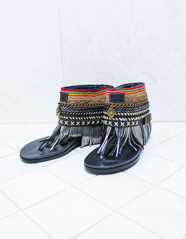 Custom Made Boho Sandals in Black | SIZE 38