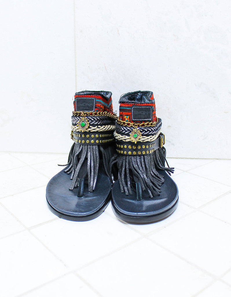 Custom Made Boho Sandals in Black | SIZE 38 - SWANK - Shoes - 3