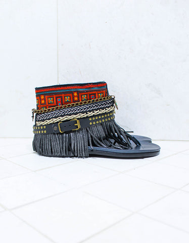 Custom Made Boho Sandals in Black | SIZE 38
