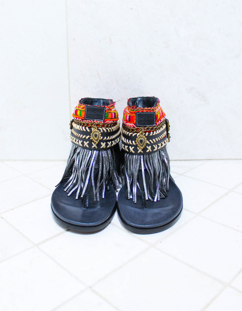 Custom Made Boho Sandals in Black | SIZE 39 - SWANK - Shoes - 3