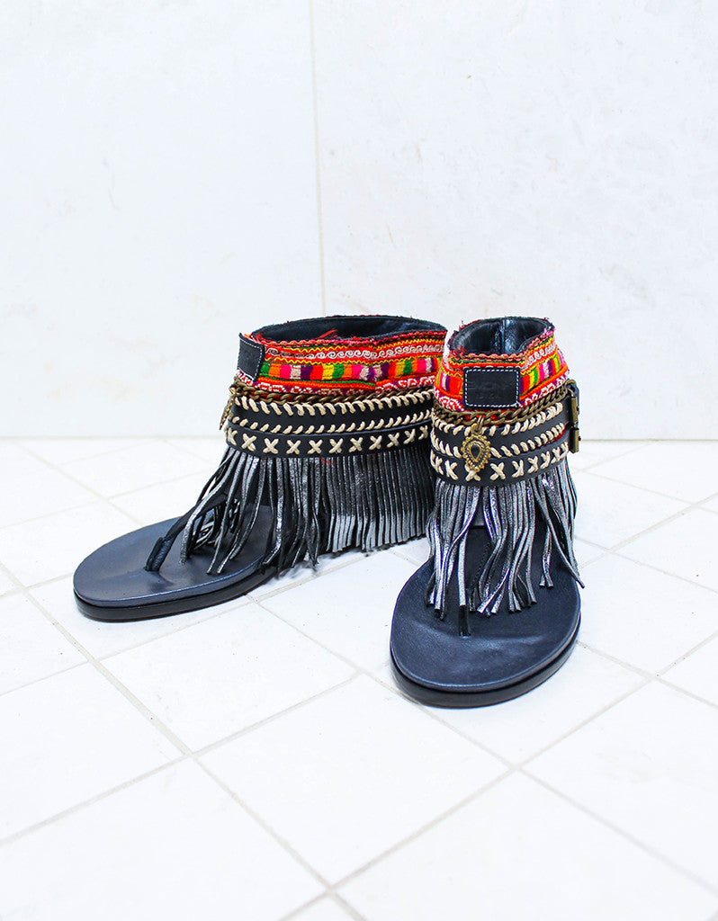 Custom Made Boho Sandals in Black | SIZE 39 - SWANK - Shoes - 2