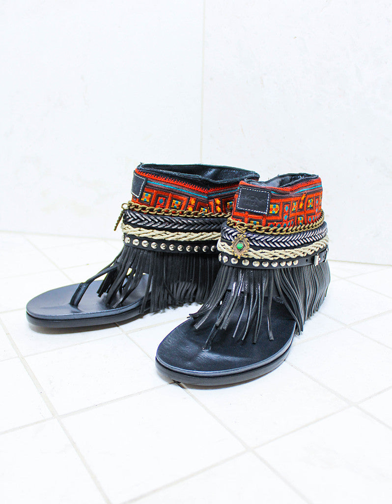 Custom Made Boho Sandals in Black | SIZE 40 - SWANK - Shoes - 2