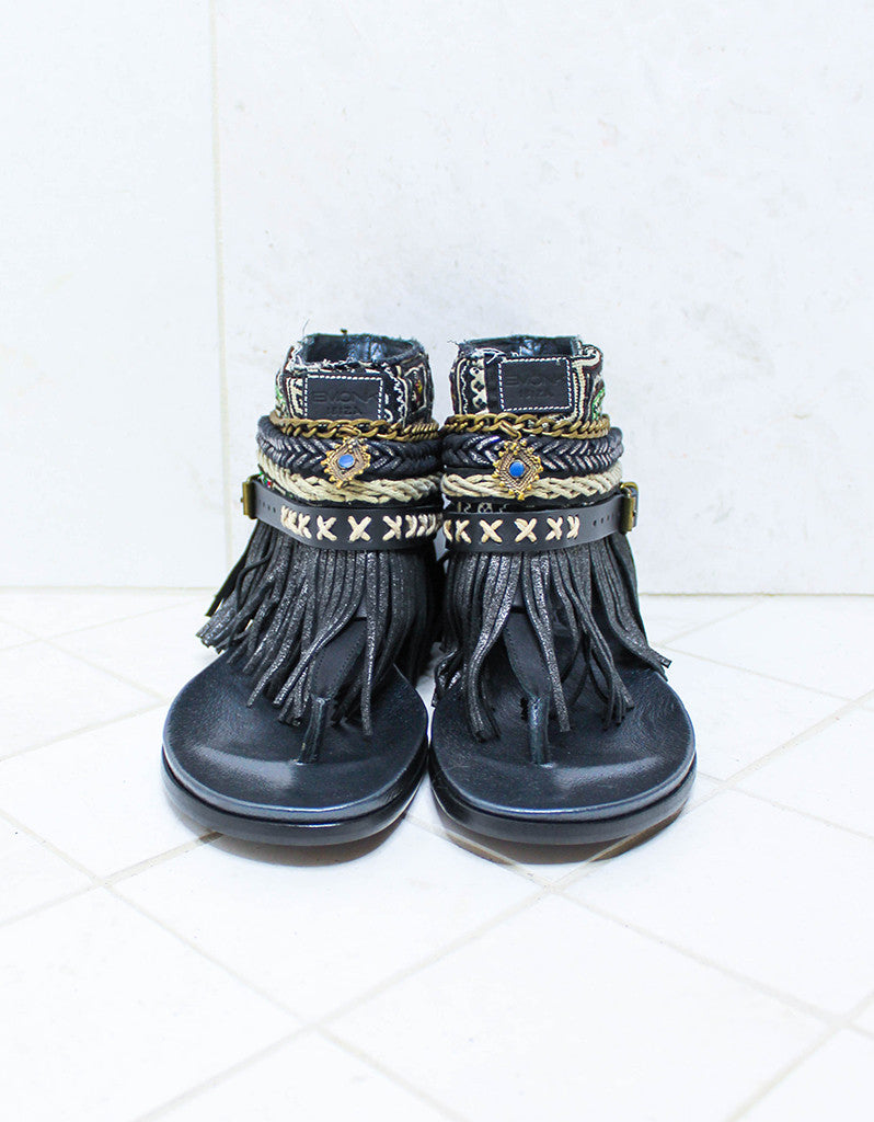 Custom Made Boho Sandals in Black | SIZE 41 - SWANK - Shoes - 3