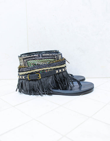 Custom Made Boho Sandals in Black | SIZE 38