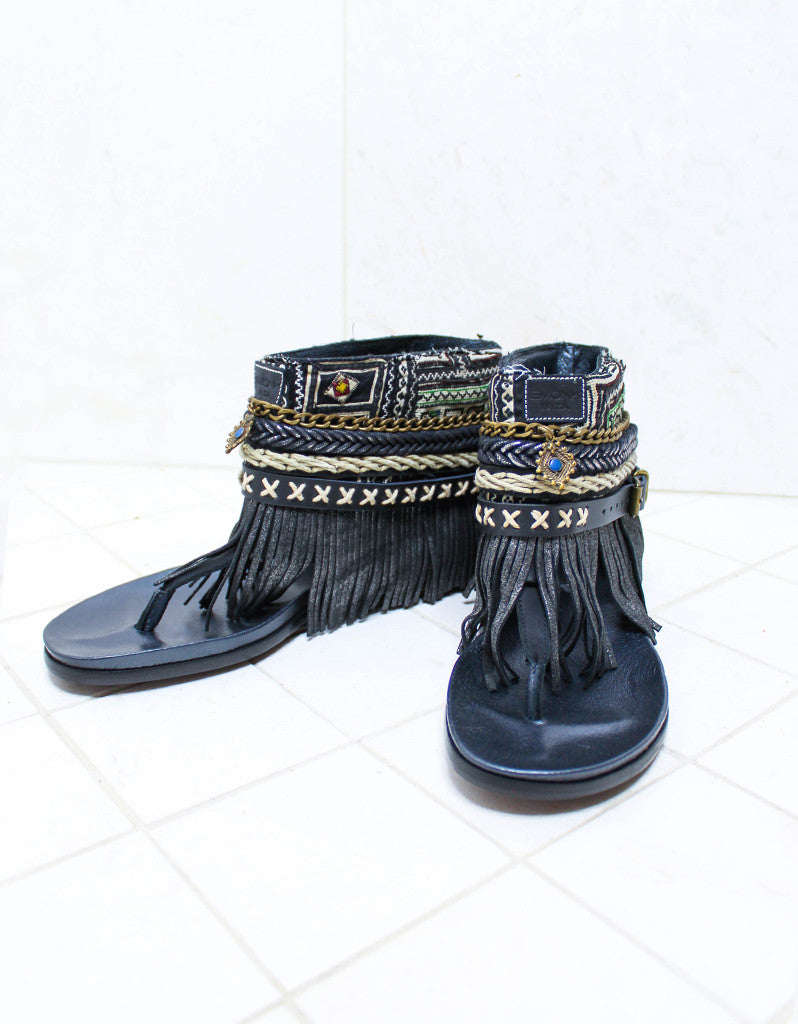 Custom Made Boho Sandals in Black | SIZE 41 - SWANK - Shoes - 2