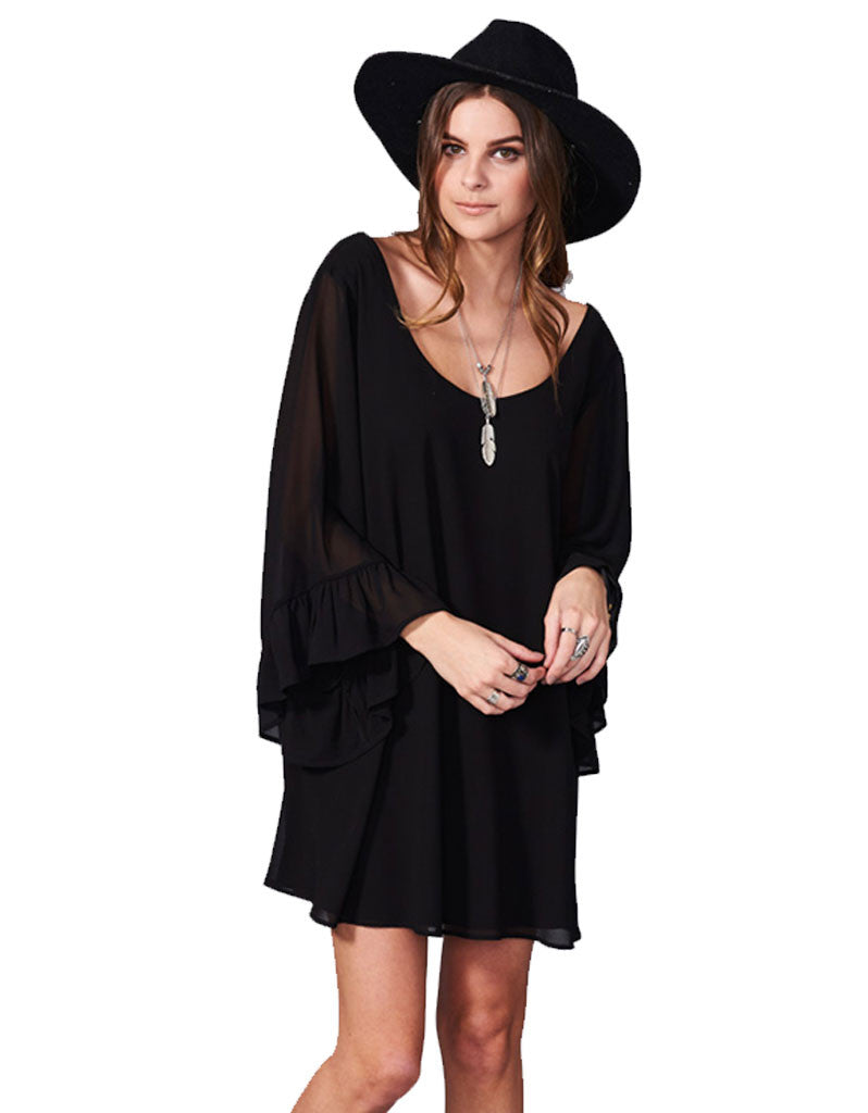 Show Me Your Mumu Boomerang Low Back Dress in Black Chiffon - SWANK - Dresses - 2